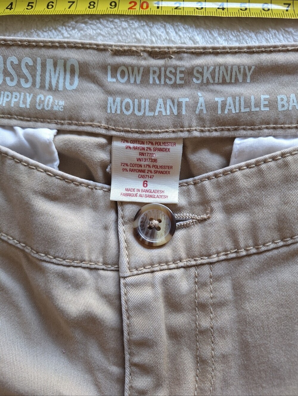 Mossimo Low Rise Skinny Khaki Chino Pants Tan Beige Size 6 - Picture 6 of 10